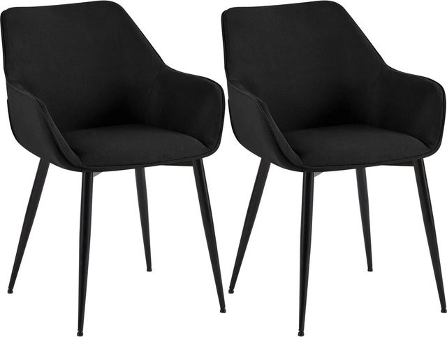 2er Set DELUKE NIVER Esszimmerstühle aus Samtstoff in Schwarz mit Metallgestell, B/T/H: 52 x 63 x 82 cm - Bild 1