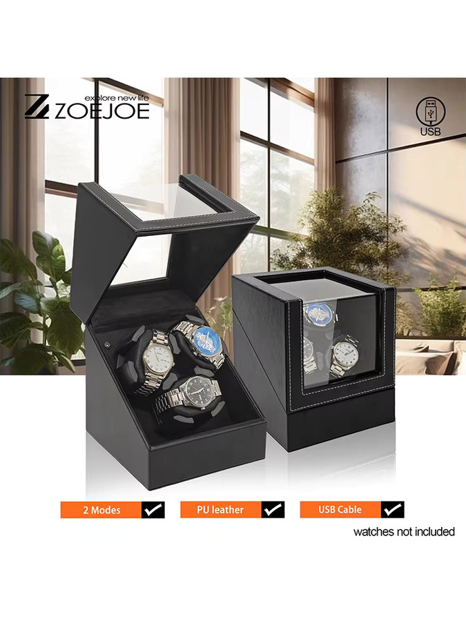 ZOEJOE Automatischer Uhrenbeweger, 3-Slot, PU-Leder, Schwarz, Unisex - Bild 6