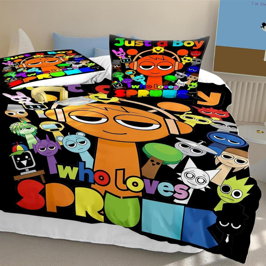 Sprunki Kinder Einzelbettwäsche-Set mit 2 Kissenbezügen in Multicolor, 3D-Druck, B/H: 135 x 200 cm - Bild 1