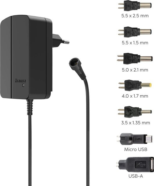 Hama Universal Schaltnetzteil Schwarz mit 27 W, 2250 mA und 7 Adaptern inklusive Micro-USB und USB-A - Bild 1
