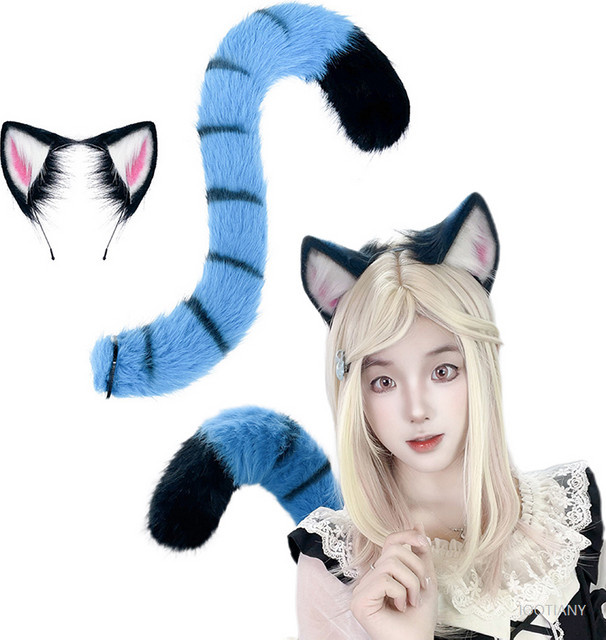 QAZH Anime-Tiger Cartoon-Tierohren und Schwanz-Kostüm-Set, Zubehör, Plüsch / Textil - Bild 1