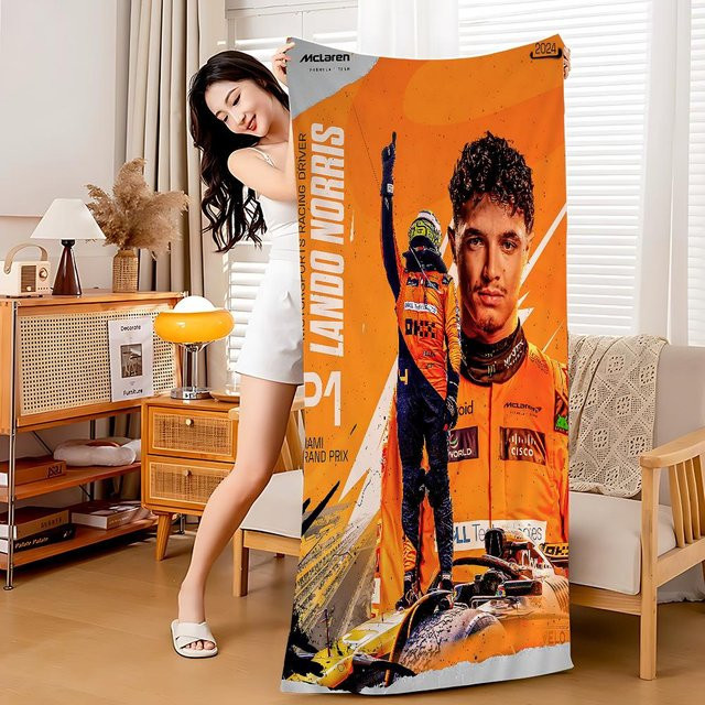 Ka Chen Muda F1 Lando Norris Mikrofaser Strandtuch, Weiß-Orange, B: 101 cm, H: 183 cm - Bild 1