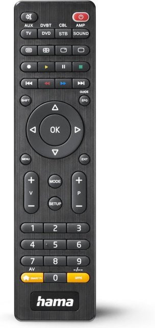 Hama Universal-Fernbedienung für TV und 8 Geräte mit App-Taste, Infrarot, Schwarz - Bild 1