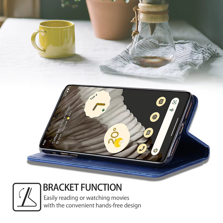 Magnetische Leder Handyhülle als Flip Cover mit Kartenfächern für Google Pixel 8 7 6 Pro 8a 7a 6a 5a 4a 5 XL in Braun oder Blau - Bild 3