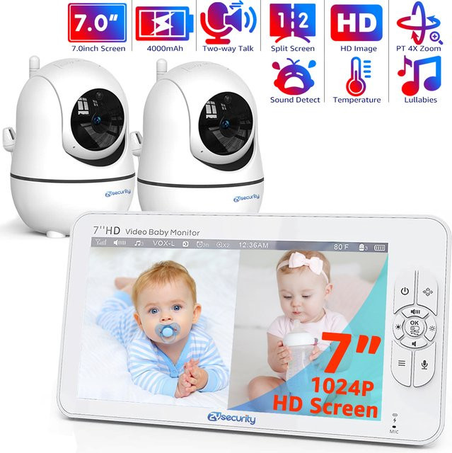 Zysecurity Video-Babyphone mit 7,0 Zoll HD-Split-Bildschirm, 2 Kameras mit Schwenk- und Neigefunktion, 4-fachem Zoom, 2-Wege-Audio, Nachtsicht und 4000 mAh Akku - Bild 1