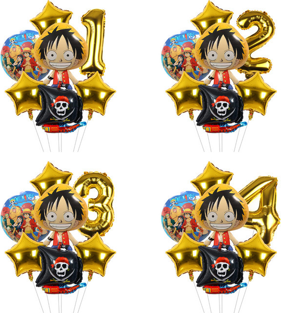 One Piece Geburtstagsballons-Set von Bandai mit Luffy Folien-Zahlenballon und Piratenschiff für deine Party-Dekoration - Bild 1