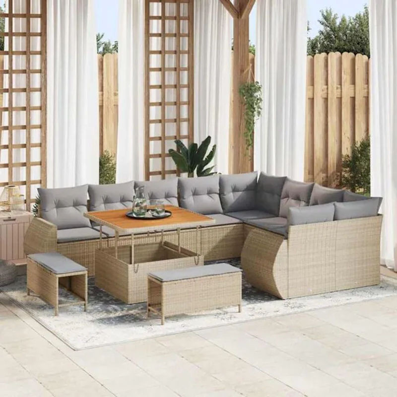 vidaxl Garten-Sofa-Set aus Poly-Rattan in Beige mit 12 Teilen im modernen Design - Bild 1