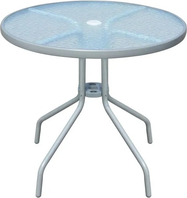 vidaXL Gartentisch rund aus Stahl und Riffelglas in Grau, Durchmesser: 80 cm, Höhe: 71 cm - Bild 1