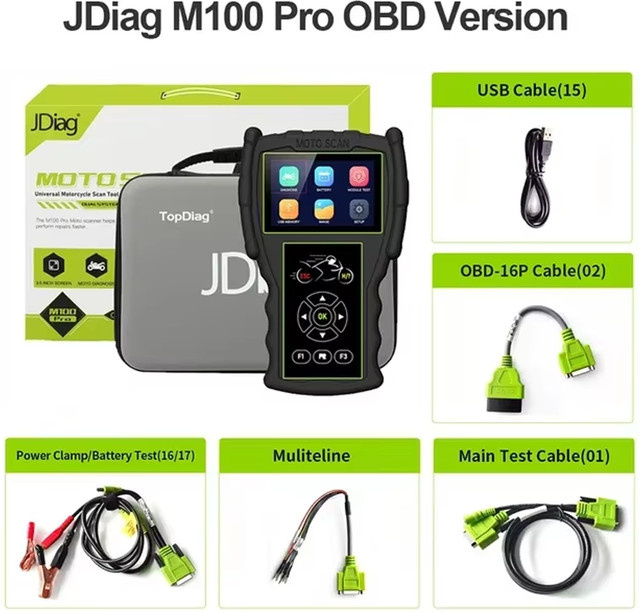 JDiag M100 Pro Motorrad-Diagnose-Scanner OBD2 Fehlerdiagnosegerät in Schwarz für BMW Kawasaki Yamaha Suzuki KTM - Bild 1