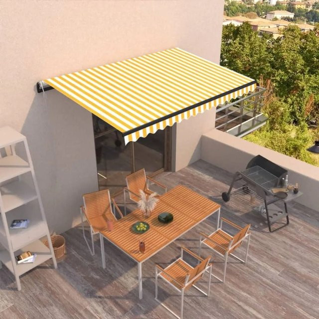 Furnicato Automatische Markise aus Aluminium und Polyestergewebe in Gelb und Weiß, B/T/H: 400 x 350 cm - Bild 1