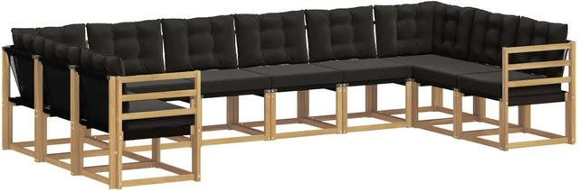 vidaXL Outdoor-Sofagarnitur in L-Form aus Akazienholz mit Textilene und Kissen, Weiß-Schwarz - Bild 1