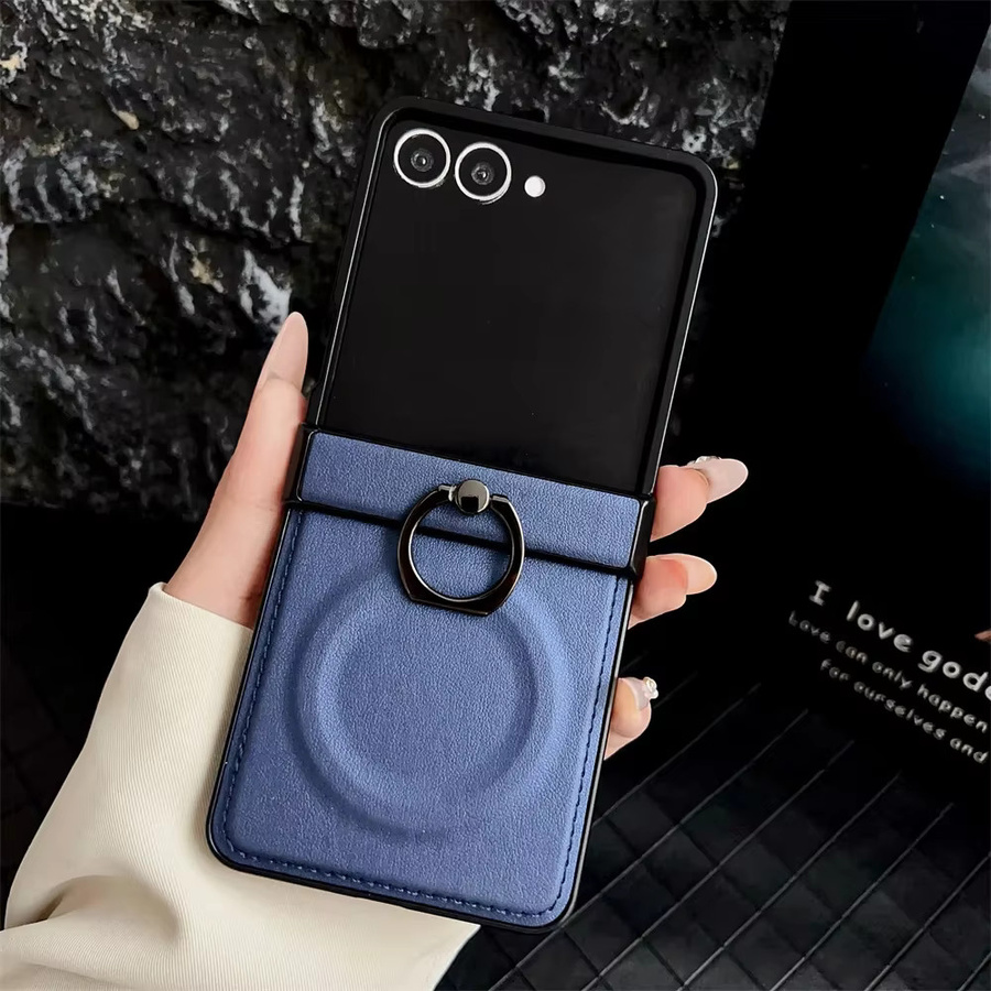 PU Leder Schutzhülle mit 360 Grad rotierendem magnetischem Ring Halter für Samsung Galaxy Z Flip 7 6 5 4 3 5G in Rot - Bild 1