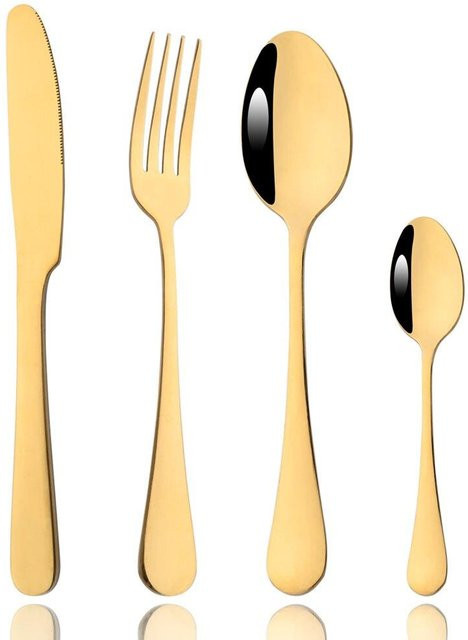 Jankng Basic Besteck-Set aus Edelstahl in Gold, 4-teilig mit Messer, Gabel, Löffel und Teelöffel - Bild 1