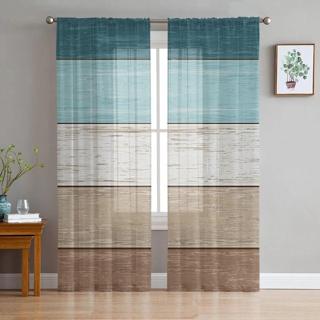 A Family Of Home Textiles Transparentes Tüll-Fensterdekoration Voile Vorhang Vintage Farm Barn Brown B: 135 cm, H: 137 cm - Bild 1