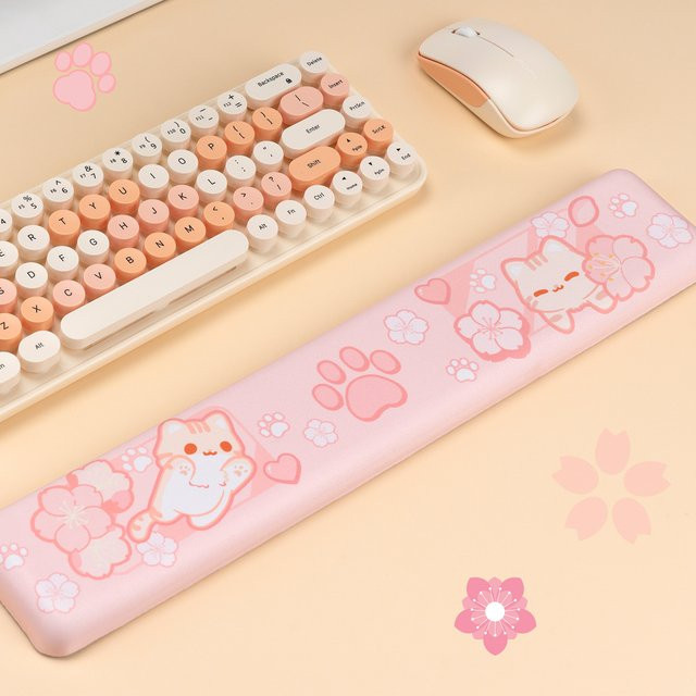 Mairuige Handgelenksstütze und Tastaturmatte Sakura Katze in Pink für dein PC-Gaming-Setup - Bild 1