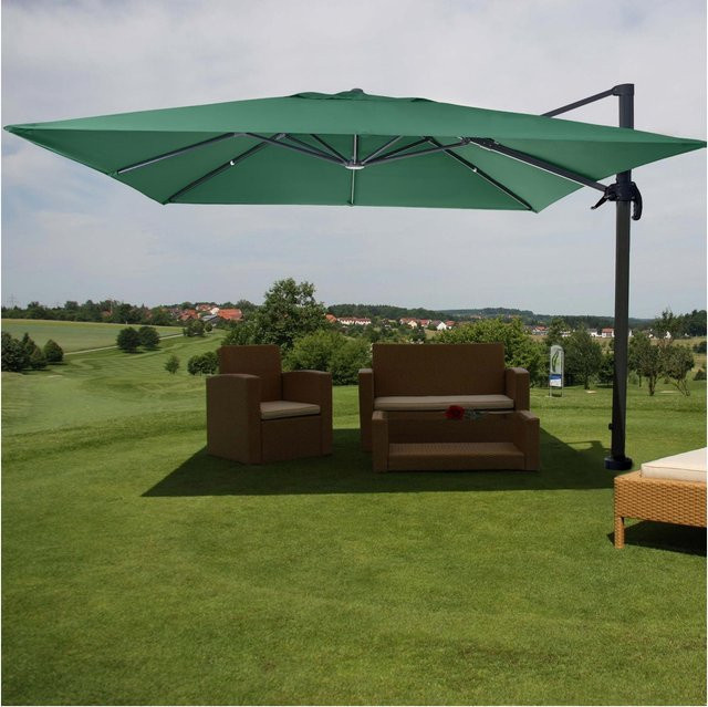 MCW Gastronomie-Ampelschirm A96 in Dunkelgrün, drehbar, aus Polyester mit Alu- und Stahlgestell, Durchmesser: 4,24 m - Bild 1