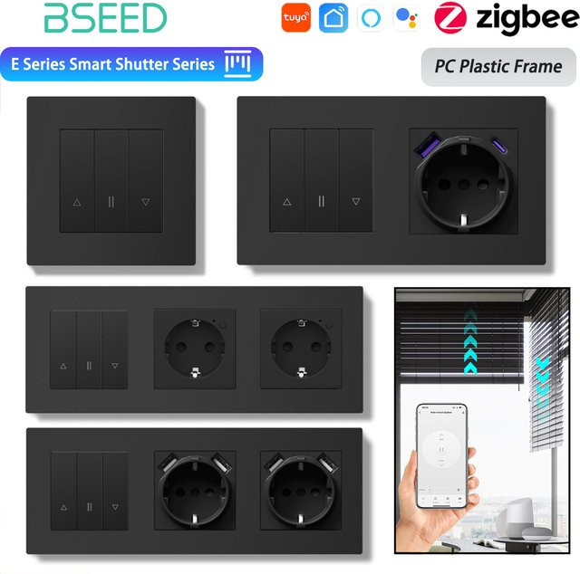 BSEED E Serie Smart Zigbee Rollladen Schalter für elektrische motorisierte Jalousien, Tuya Google Home Alexa Sprachsteuerung, Schwarz - Bild 1