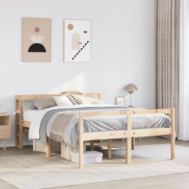 vidaxl Seniorenbett aus Kiefer Massivholz mit Kopfteil in Braun, B/T/H: 140 x 190 cm - Bild 1