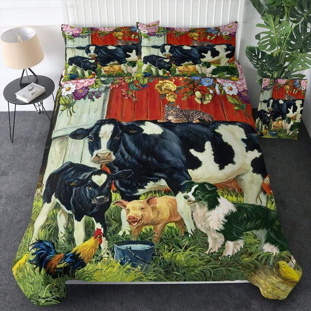 Bettwäsche Set mit Kuhdruck im Vintage Ölgemälde Design, 3-teilig, B/H: 135 x 200 cm - Bild 1