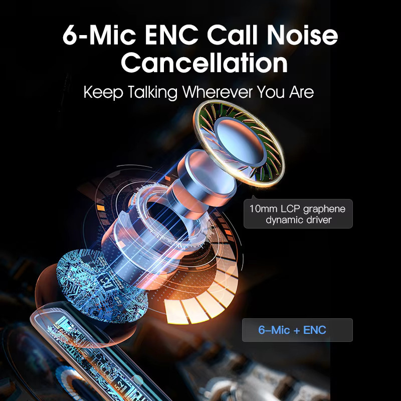 QCY HT05 Melobuds ANC Kabellose In-Ear Kopfhörer mit Bluetooth 5.2, 40dB Active Noise Cancelling, 6 Mikrofone für KI-verbesserte Anrufe und Transparenzmodus, Schwarz - Bild 4