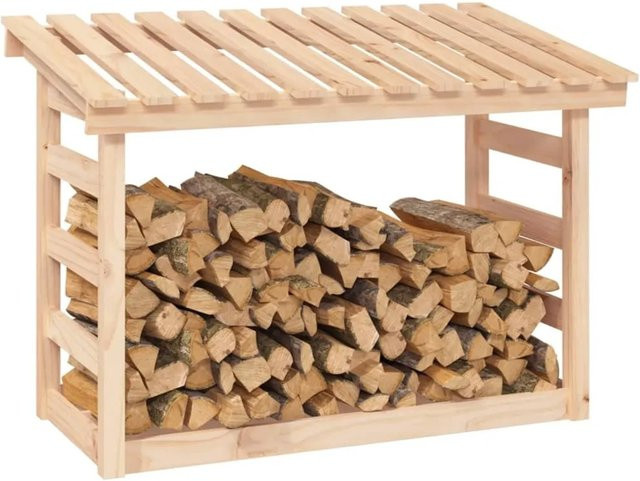 vidaXL Kaminholzregal aus Massivholz Kiefer in Beige, B/T/H: 108 x 64,5 x 78 cm - Bild 1