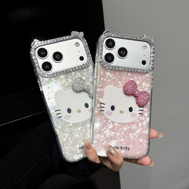 Sanrio Hello Kitty Glitzer-Handyhülle mit 3D-Cartoon-Design für iPhone 17 16 15 14 13 Pro Max, Stoßfeste Hartschale in Silber - Bild 1