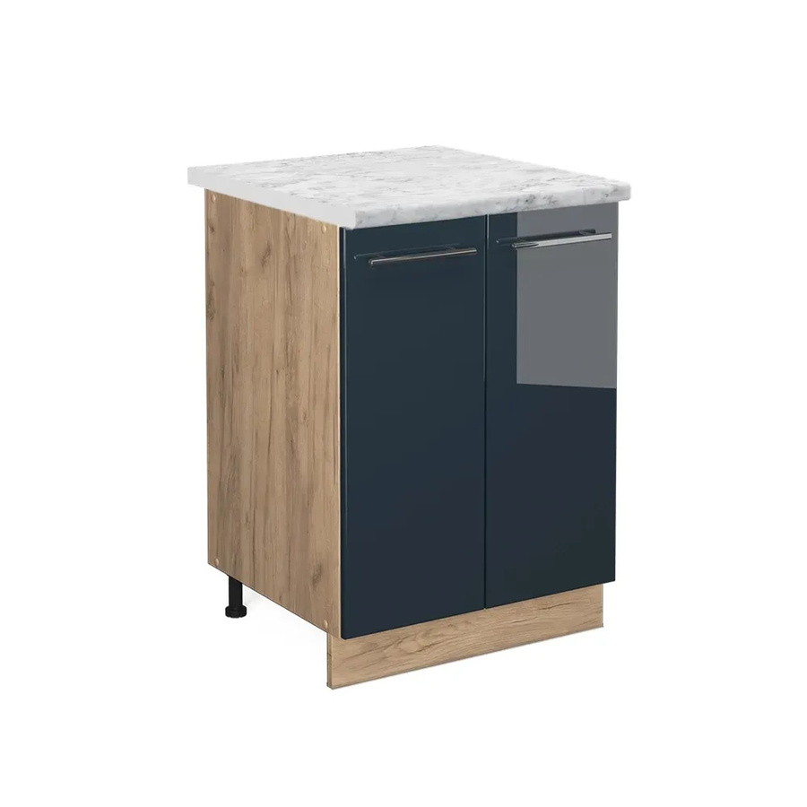 Vicco Küchenunterschrank Fame-Line in Dunkelblau Hochglanz und Goldkraft Eiche mit Marmor-Optik, Breite: 60 cm - Bild 2