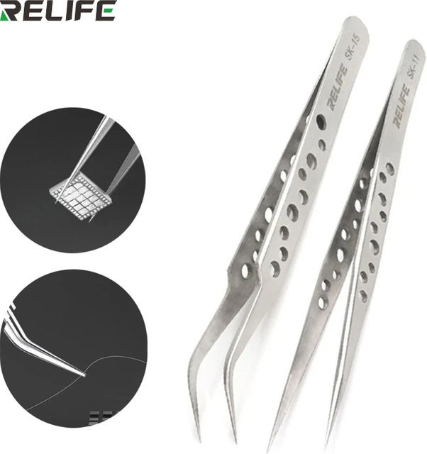RELIFE SK-11/SK-15 Universelle antistatische Präzisionspinzette in Silber für die Reparatur von Mobiltelefonen und Motherboard-Chips - Bild 1