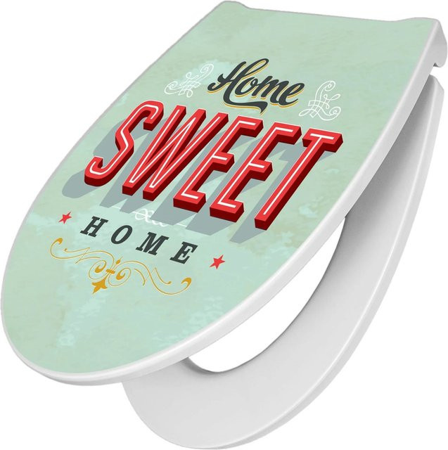 Banjado Premium Toilettendeckel mit Absenkautomatik Soft Close aus Duroplast mit Motiv Home Sweet Home in Multicolor - Bild 1
