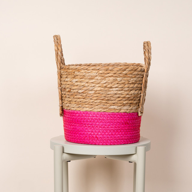Green Living Pflanzenkorb aus geflochtenem Seegras in Natur und Pink, Durchmesser: 24 cm - Bild 1