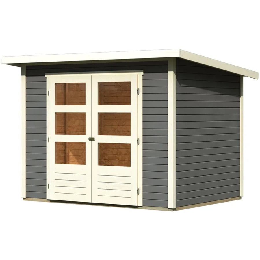 Karibu Holz-Gartenhaus Sitten in Terragrau mit Pultdach und modernem Design, B: 242 cm, T: 182 cm, H: 197 cm - Bild 2