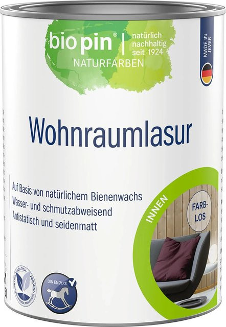 Biopin Wohnraumlasur Transparent Kiefer Wasserbasiert Satinmatt 2,5 l - Bild 1