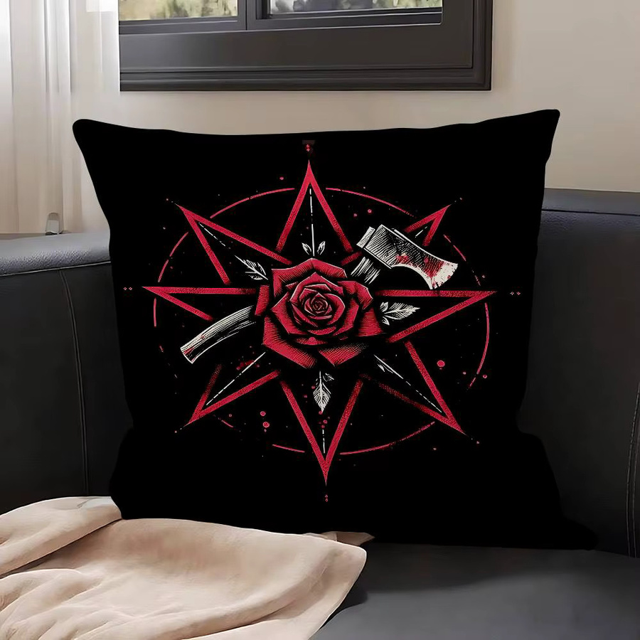4-teiliges Set 52TOYS Kissenbezüge aus Plüsch mit floralem Rosenmuster in Schwarz und Rot, quadratisch, B/T/H: 40 x 40 x 40 cm - Bild 4