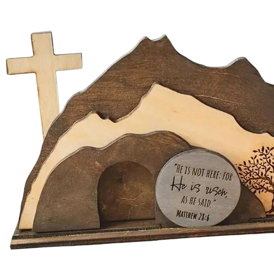 Kesoto Grabfigur Kreuz-Dekoration aus Holz in Braun mit floralem Design, Höhe: 25,0 cm, Breite: 15,0 cm - Bild 5