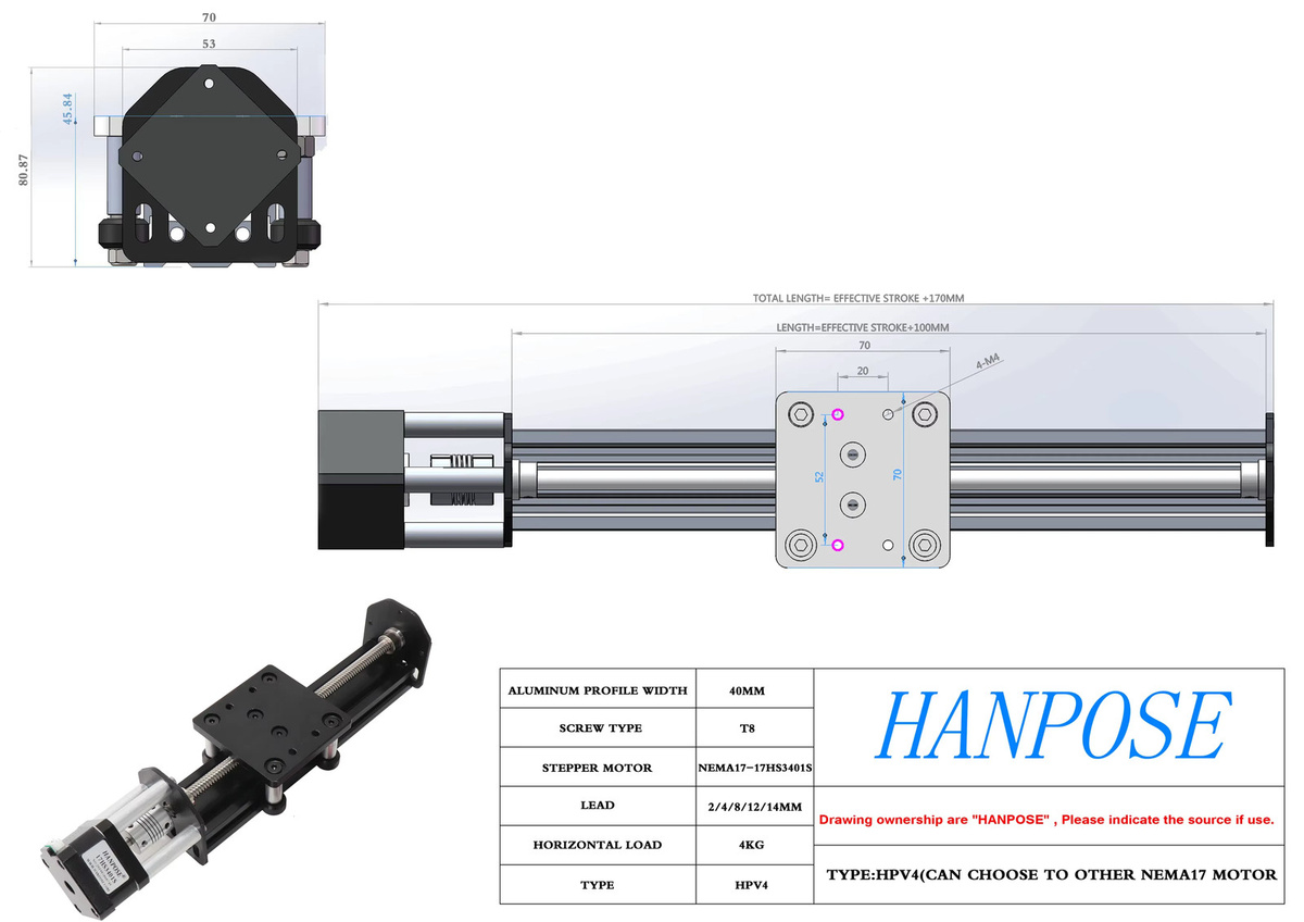HANPOSE NEMA17 Schrittmotor HPV4 V-Slot Linear Modell mit T8*8 Gewindespindel für Z-Achse, Router und Reprap 3D-Drucker Ersatzteile, Schwarz - Bild 2