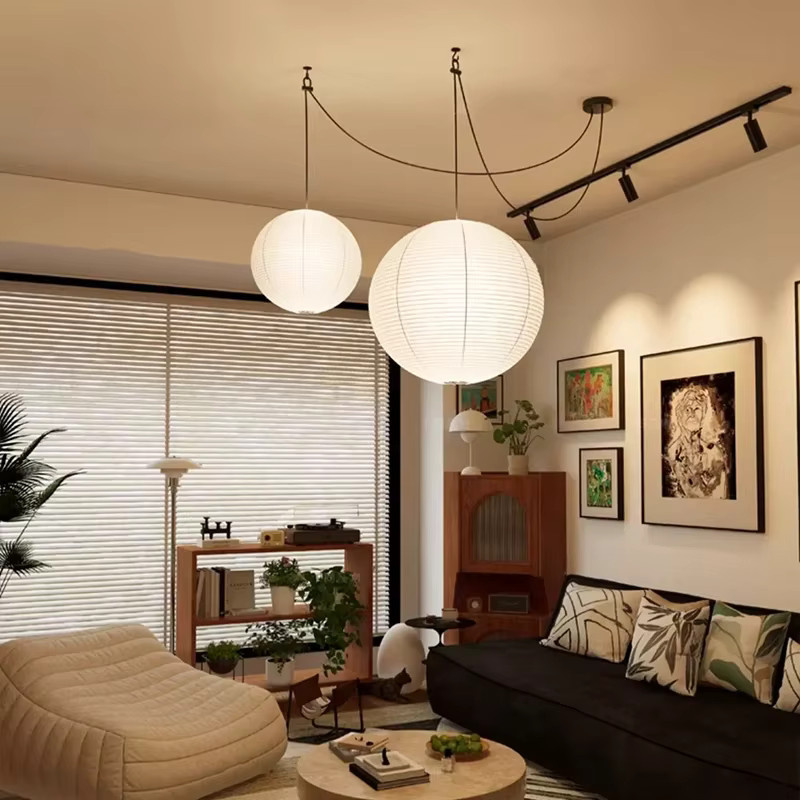 HomeLover Japanische Noguchi Pendelleuchte aus Reispapier in Weiß für Wohnzimmer, Schlafzimmer und Arbeitszimmer - Bild 2