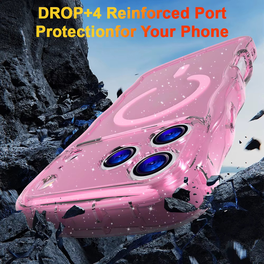 Xeber Bling-Glitzer-Magnethülle für iPhone 17, 16, 15 Pro Max Plus, stoßfest und weich, Farbe: Transparent/Pink - Bild 5