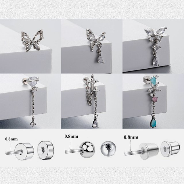 Mling Ohrstecker Herz-Schmetterling, Titan, Zirkonia, Silber - Bild 1