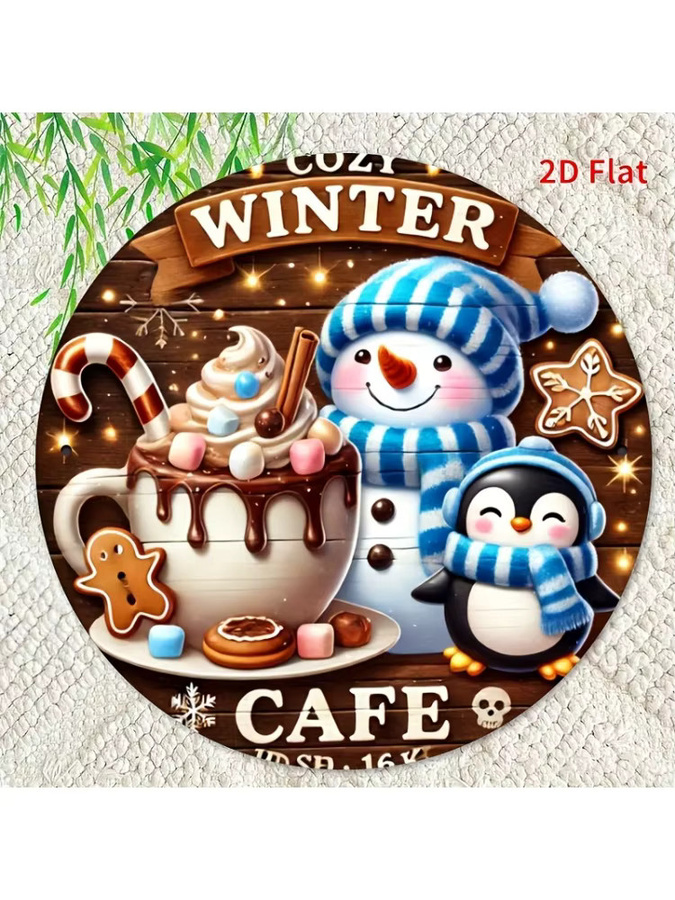 Potdemiel Wandkunstschild Winter Joyful Cafe aus Metall, rund, Mehrfarbig, Durchmesser: 20 cm - Bild 7