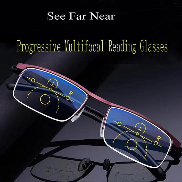 EVUNHUO Lesebrille, Halbrahmen, Metall, rechteckig, Schwarz, Unisex - Bild 1