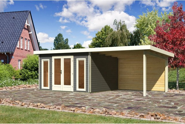 Karibu Holz-Gartenhaus Norrköping mit Pultdach in Terragrau, B: 365 cm, T: 305 cm - Bild 1