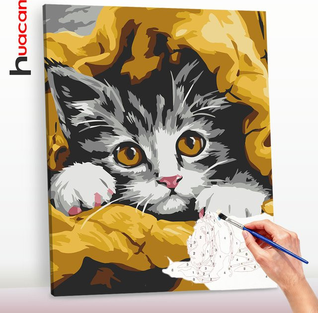 Huacan DIY Ölgemälde nach Zahlen, Katze, Tierbilder, Malen nach Zahlen Kit - Bild 1
