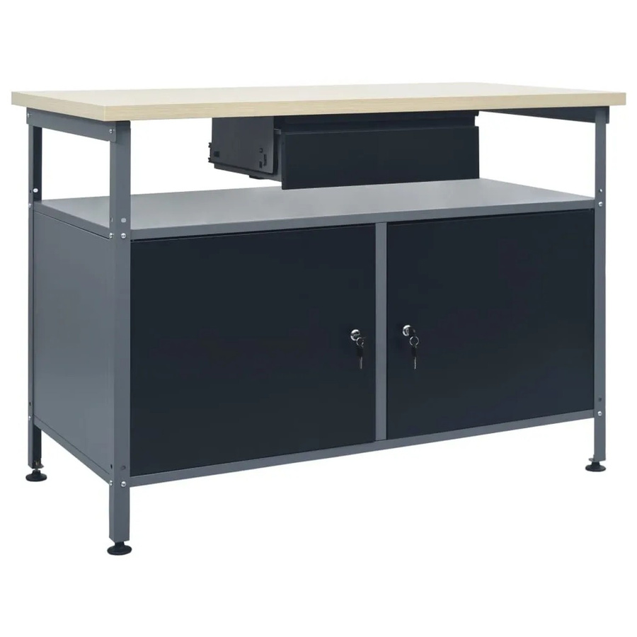 vidaXL Werkbank aus Stahl und Holz in Schwarz und Grau, höhenverstellbar, B/T/H: 120 x 60 x 85 cm - Bild 2