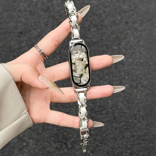 JBAILI Uhrenarmband Leder, Edelstahl, Silber, Damen, für Xiaomi Mi Band 8 9 10 - Bild 1
