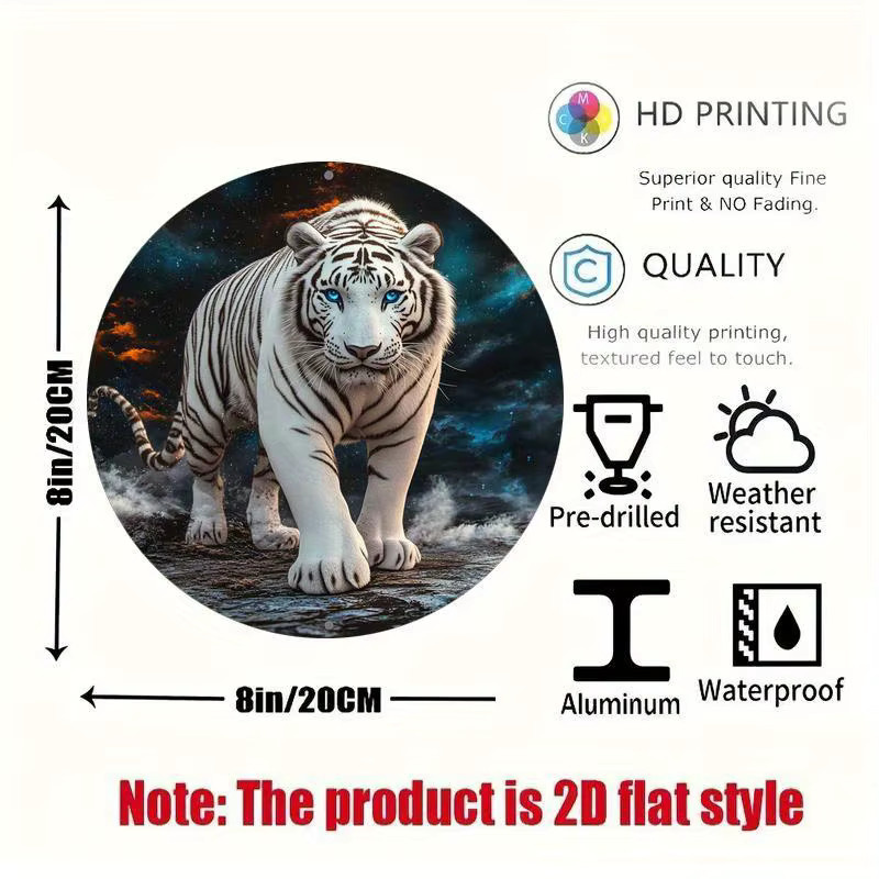 Potdemiel Wandkunstschild Weißes Tiger aus Aluminium in runder Form im klassischen Stil - Bild 2