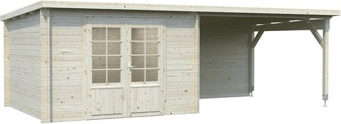 Palmako Ella Blockbohlenhaus aus Fichtenholz in Braun mit Flachdach und modernem Design B/H/T: 652 x 214 x 300 cm - Bild 3