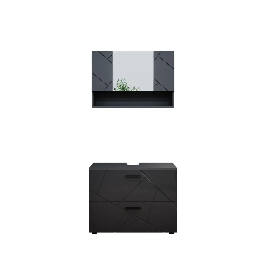 Vicco Badmöbelset Irma in Anthrazit Hochglanz, bestehend aus Spiegelschrank und Waschtischunterschrank, modern mit Breite: 80 cm - Bild 3