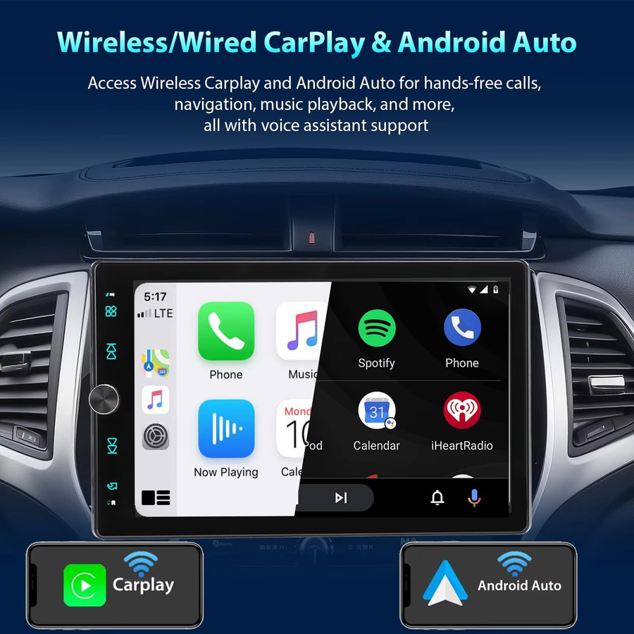 MOPECT 10,4 Zoll Single DIN Autoradio mit IPS Touchscreen, Apple CarPlay und Android Auto, Bluetooth, USB, AUX, TF, FM, Schwarz - Bild 4
