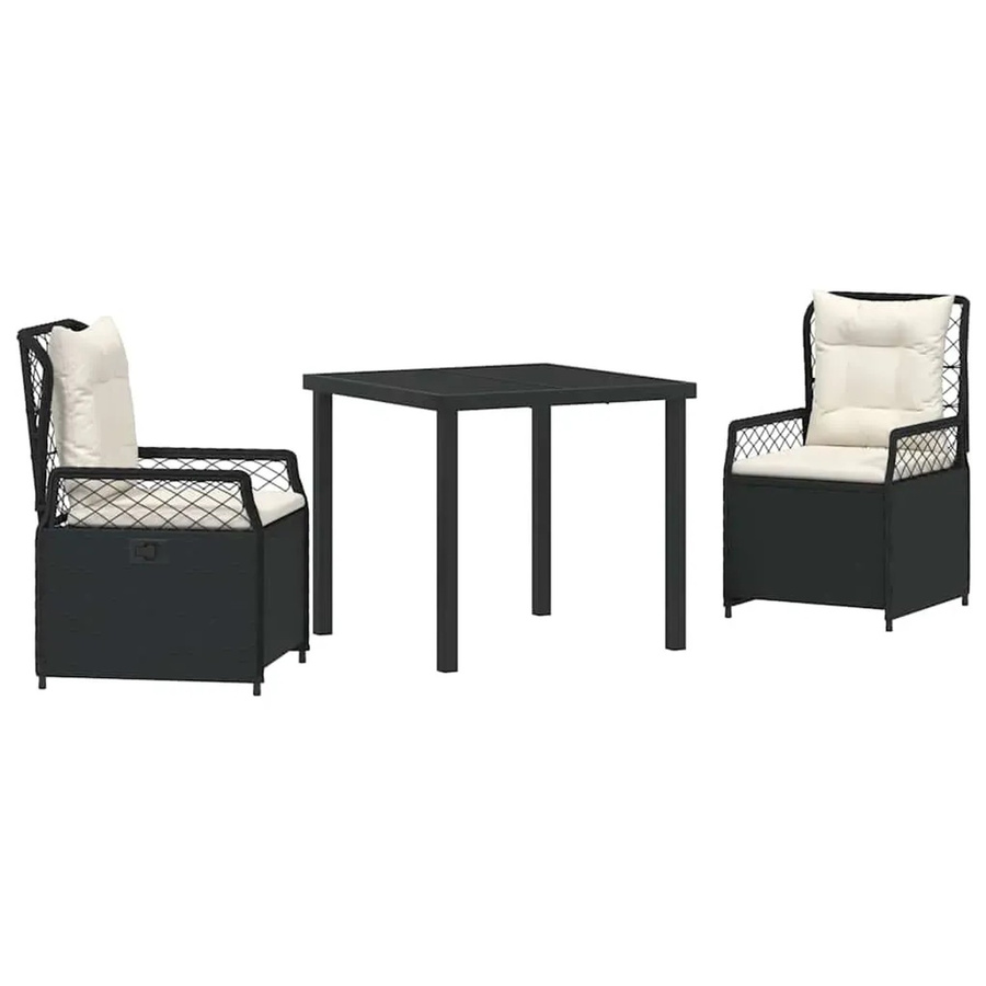 vidaXL Garten Essgruppe aus Poly-Rattan in Schwarz, 3-teilig mit quadratischem Tisch und Stühlen - Bild 2