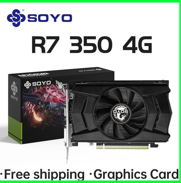 SOYO R7 350 Grafikkarte 4GB DDR5 128bit Schwarz mit HDMI, DisplayPort und DVI für Desktop-Gaming-Computer - Bild 1